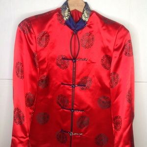 Satoma Red Embroidered Blazer Mandarin Asia